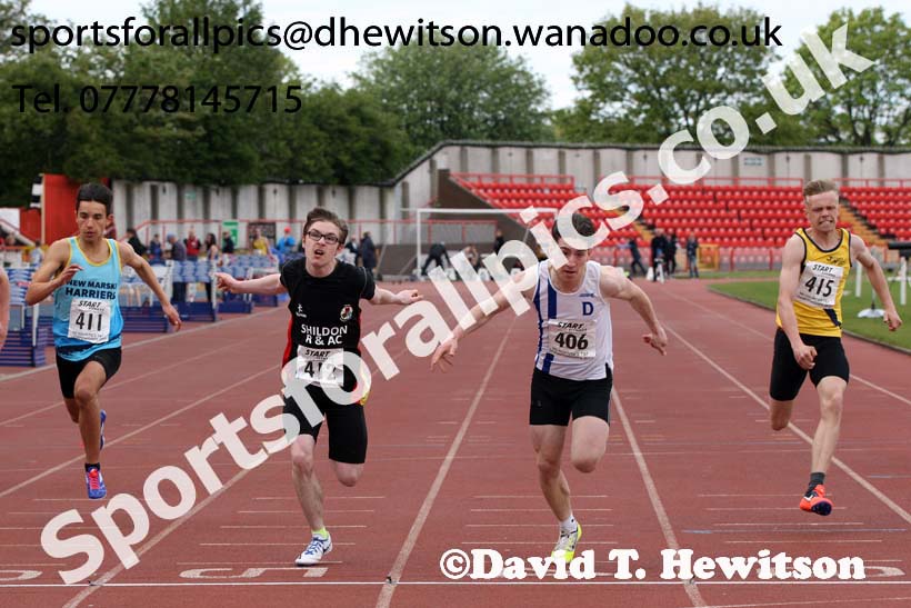Mens under-17s 100 metres, North Eastern Champs, Gateshead Stadium. Photo: David T. Hewitson/Sports for All Pics